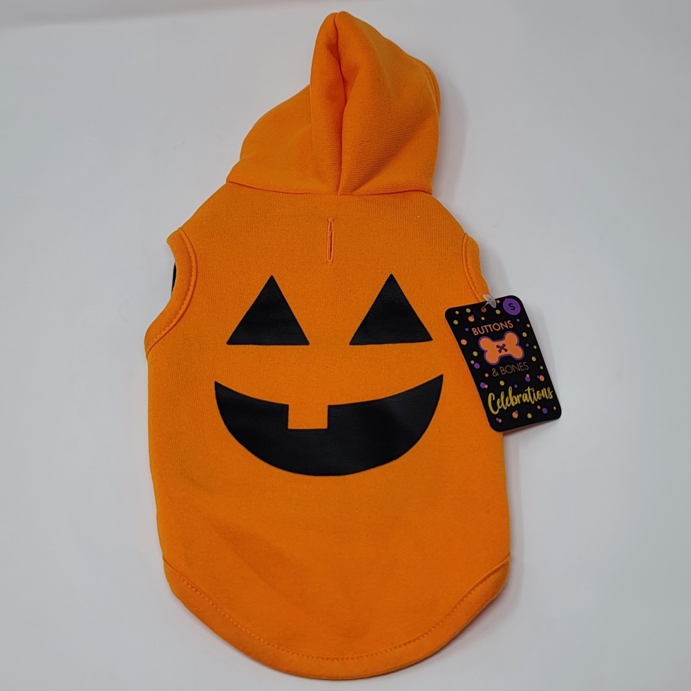 Buttons & Bones Celebrations Pumpkin Hoodie Dog Costume Small Orange Halloween